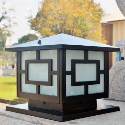 Outdoor Vintage Pillar Light Garden Glass Lighting Yard Gate Black Post Lamp - Image 1 of 4