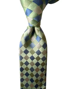 MICHAEL KORS Men's Necktie Green & Blue Geometric Pattern 100% Silk Tie EUC - Picture 1 of 14