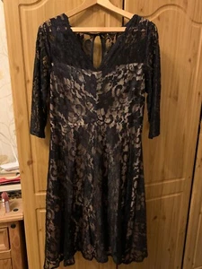 Pretty skater style party dress M&Co size 14 gold with lace overlay 3/4 sleeves - Picture 1 of 6