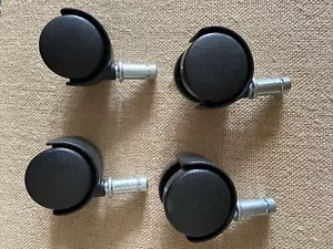 Set of 4 Caster Wheels for Plastic Drawer/Carts Black 1 3/8” Wide Casters - Picture 1 of 7