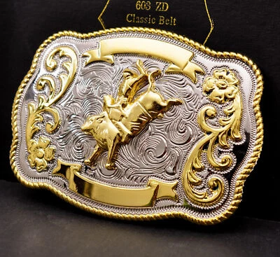 NEW 100MM BULL RIDE RODEO LONG HUGE RODEO BIG COWBOY TEXAS WESTERN BELT BUCKLE - image 1 of 4