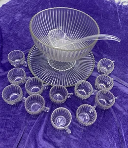 Vintage Punch Bowl Set~~Bowl , Stand, Platter, 12 Cups.  EUC from the 1970's - Picture 1 of 13