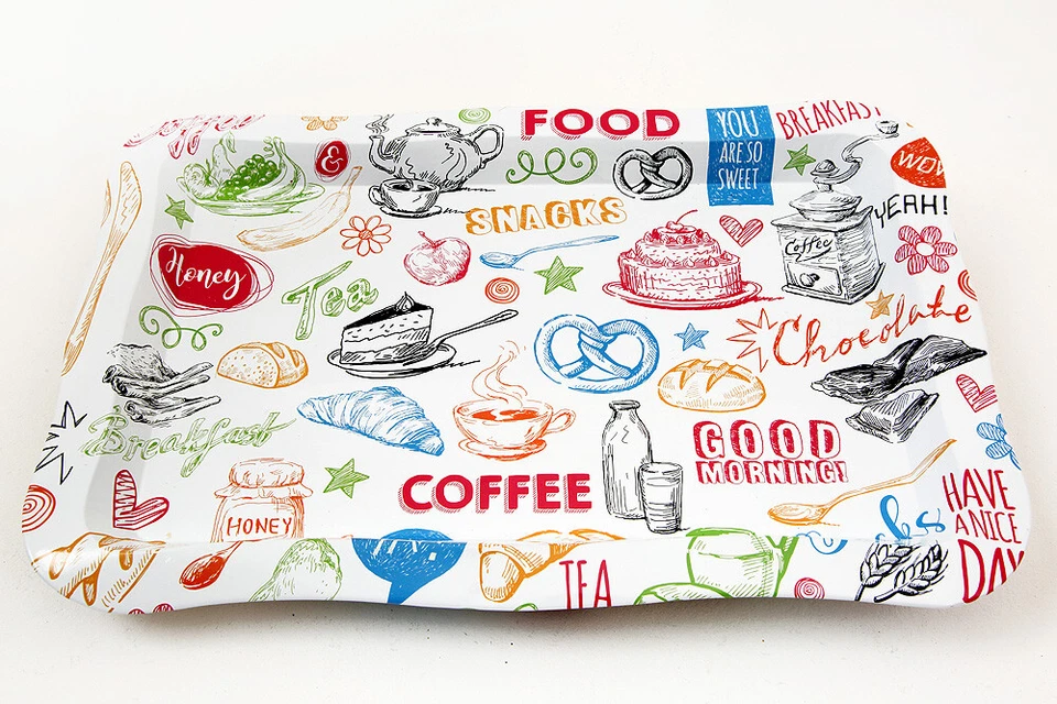 Spanish Tin Tray Good Morning with illustrations of Breakfast 36 cm x 24 cm NEW - Image 1 of 1