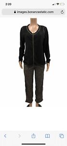 Stan Herman Micro Fleece Novelty Pajama Set BLACK NATURAL Petite 1x  NWT