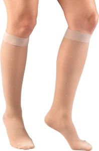 Sheer Compression Stockings, 15-20 Mmhg, Women'S Knee High Length, Dot Pattern, - Picture 1 of 12
