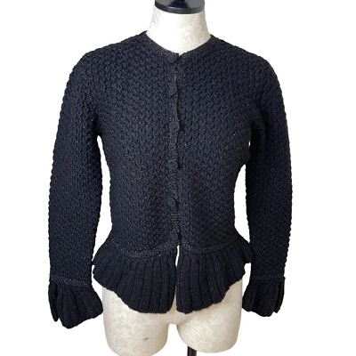 Vintage Sweater Cardigan Womens Size Small Black Knit Metallic Peplum Button Up - Image 1 of 4