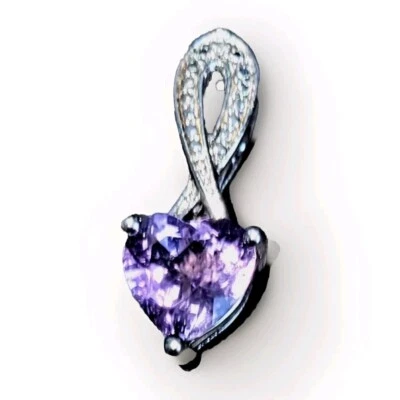 Purple Amethyst Heart Genuine Diamond Accent 925 Sterling Silver Pendant Kay - Image 1 of 4