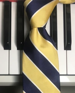 NAUTICA /Colorful Classic Golden Yellow, White & Navy Blue Broad Repp Stripe Tie - Picture 1 of 8