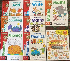 Gold Stars Literacy & Numeracy Pack of 8 Workbooks Nursery Kids Age 3-5 Years - Picture 1 of 8