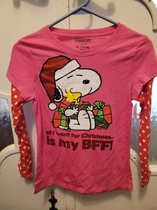 New PEANUTS Snoopy  & Woodstock Christmas Polka Dot  Long Sleeve Tee Shirt XL - Picture 1 of 1