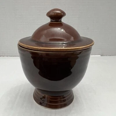 Tigela de açúcar vintage Fiesta Ironstone Sheffield âmbar com tampa HTF - Imagem 1 de 4