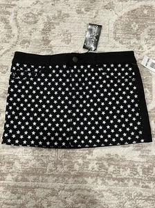 Royal Bones Hot Topic Black White Stars Denim Mini Skirt Medium Stretch NWT - Picture 1 of 7
