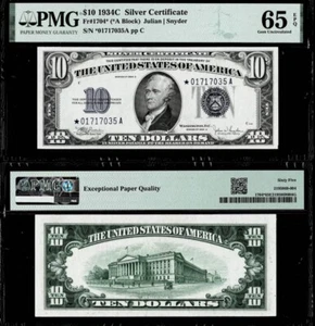 FR.1704* 1934C SILVER CERTIFICATE BLUE SEAL $10 **STAR NOTE** PMG GEM UNC 65 EPQ - Picture 1 of 1