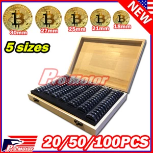 100pcs Plastic wooden Round Collectible Coin Cases Container Holder Storage Box - Picture 1 of 5