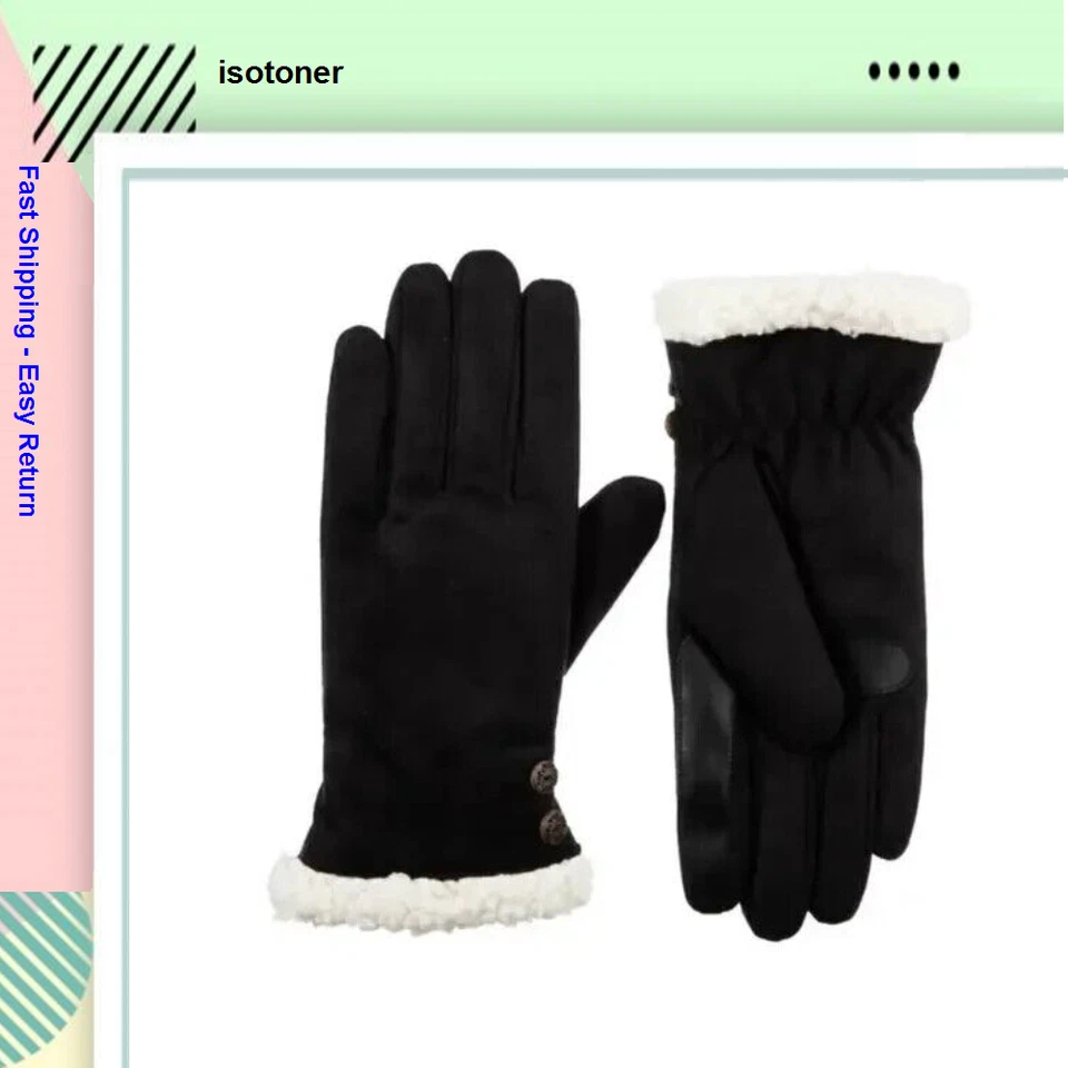 Isotoner Signature Women's Microsuede Water-Repellent Gloves - Black L/XL