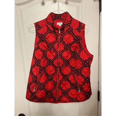 Nuevo Crown & Ivy Mujer Chaleco Abombado Sin Mangas Acolchado Rojo Negro Estampado Dorado h Foto 1 de 4
