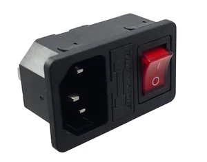 Kaltgeräte Steckverbinder Buchse C-14 mit rotem Schalter und Sicherung 10A/250V - Picture 1 of 5