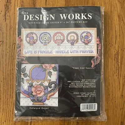 1994 Design Works "CUPS AND SAUCERS" Counted Cross Stitch Kit #9266 Prayer - Image 1 of 4
