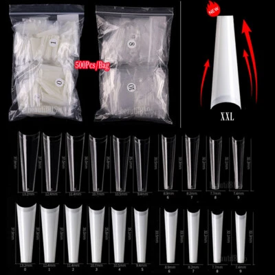 500pcs False Nail Tips XXL C Curve Coffin Half Cover Extra Long Fake Nails Finge - Image 1 of 4