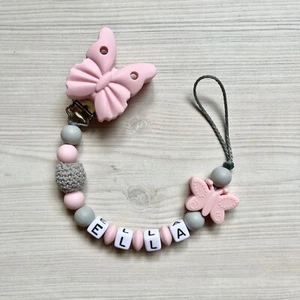Cadena de chupete cinta de chupete cadena de chupete con nombre niña silicona rosa gris  - Imagen 1 de 1