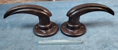Pair of Reclaimed Brown Bakelite Door Handles on back plates - multi avail - Image 1 of 4