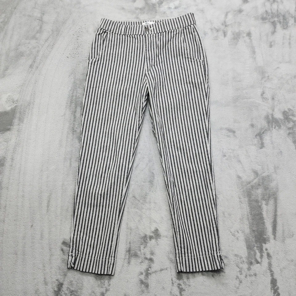 Hollister 裤子女式 S 黑色白色条纹超高腰锥形作物休闲 — 第 1/4 张图片