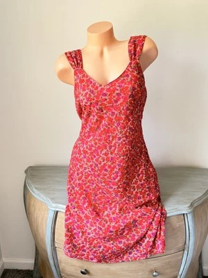 Jnathan MARTIN Womens Sun Dress 9 M Red Floral Chiffon Fairy Tomato Girl Summer - Image 1 of 4