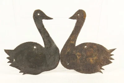 = 19th C. Pair Folk Art Swan Silhouettes Iron Sheet Cut Outs Quilt Stencils - Image 1 of 4