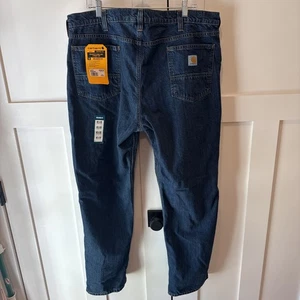 CARHARTT Relaxed Fit Flannel Lined 5-Pocket Jeans Mens 42x32 Blue BD 4942-M New - Picture 1 of 8
