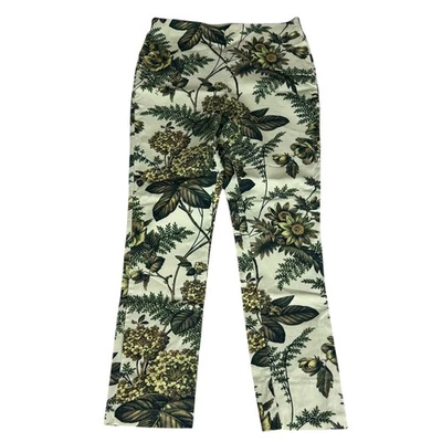 Pantalones al Tobillo Elie Tahari Floral Estampado Botánico Pierna Ajustada Medianos M Pull On Foto 1 de 4