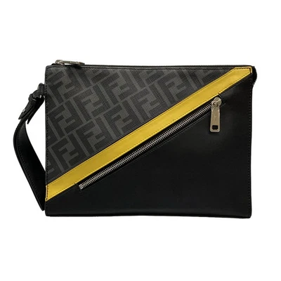 Auténtico Bolso de Mano FENDI Diagonal 7VA491 Gris Negro Amarillo PVC Cuero - Bolso de Mano Foto 1 de 4