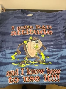 Taz T-shirt Size Large Ive Got A Bad Attitude & I Know How To Use It Blue 2001 - Picture 1 of 13