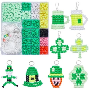 DIY 8 Sets Pony Beads Kit - 8mm St Patrick's Day Green Plastic Beads - Keycha... - Picture 1 of 6