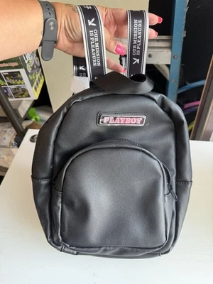 Y2K Playboy bunny logo mini backpack Black vegan leather zipper- Brand New - Image 1 of 3