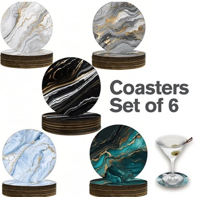 Coasters - Coasters Set of 6 - Homeware Marble Coasters Ceramic - 10cm 4inch