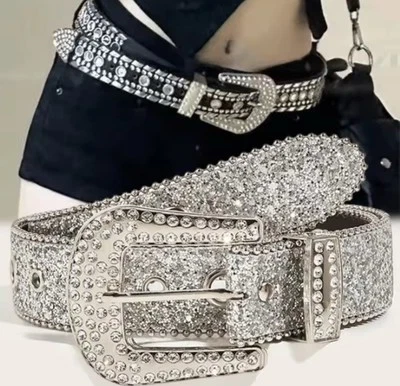 Y2K Cintura da donna con stampa solida e borchie con strass pieni  - Immagine 1 di 4