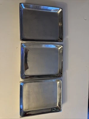 Lot Of 3 Pottery Barn Rectangle Heavy Metal Decorative  Tray 8”x10” Q27 - Image 1 of 4