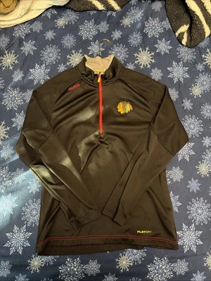 Chicago Blackhawks Reebok CenterIce Collection 1/4 Zip Black Pullover Medium NHL - Image 1 of 4