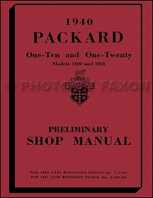 Packard 110 and 120 1940 manual de taller 40 One Ten Twenty servicio de reparación 1800 1801 Foto 1 de 4