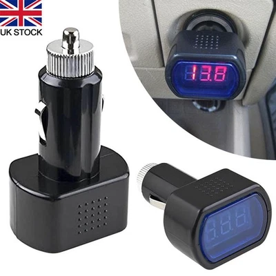 LED Car 12V 24V Battery Volt Voltage Meter Gauge Cigar Plug Lighter Black Useful - Image 1 of 4