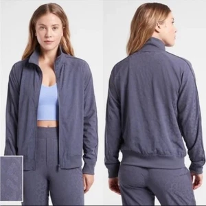 Athleta Brooklyn Bomber Jacket Blue Leopard Jacquard Print Full Zip Women's 3X - Picture 1 of 14