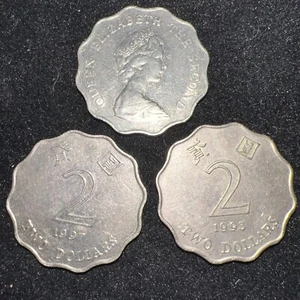 5 Coins: Hong Kong 3: 2 Dollar Coins Queen Elizabeth +10&20 Cents Free Shipping - Picture 1 of 4
