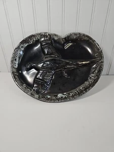 Large Vintage Mid Century Modern Ashtray With Flying Pheasant Bird Metalic Glaze - Picture 1 of 8