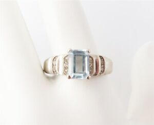 Clyde Dunier 10k White Gold ~7x5mm Aquamarine Diamond Accent Stepped Ring