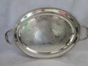 Silver Plate 2 Handle Oval Serving Tray, 21" by 13" Overall w Cloth Silver Bag - Picture 1 of 7