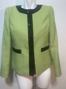 Blazer chaqueta cárdigan Kasper para mujer 6 Petite verde lima ribete negro - Imagen 1 de 11