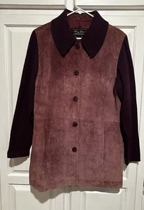 Terry Lewis Classic Luxuries Leather Coat Jacket Size Medium Wool Elbow Patches - Picture 1 of 18