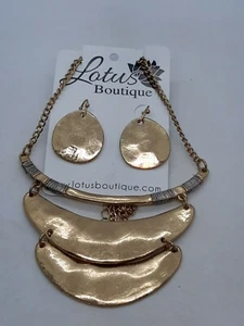 Gold Tone Hammered Disc Cleopatra Style Necklace & Earring Set Wire Wrapped  - Picture 1 of 4