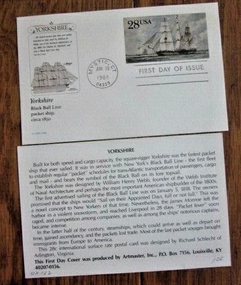 Tarjeta FD YORKSHIRE BLACK BALL LINE PAQUETE ENVÍO 1850 #UX122 ARTMASTER CACHET 1988 Foto 1 de 1