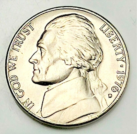 1976 D Jefferson Nickel - BU Coin Pulled from an OBW Roll Cover